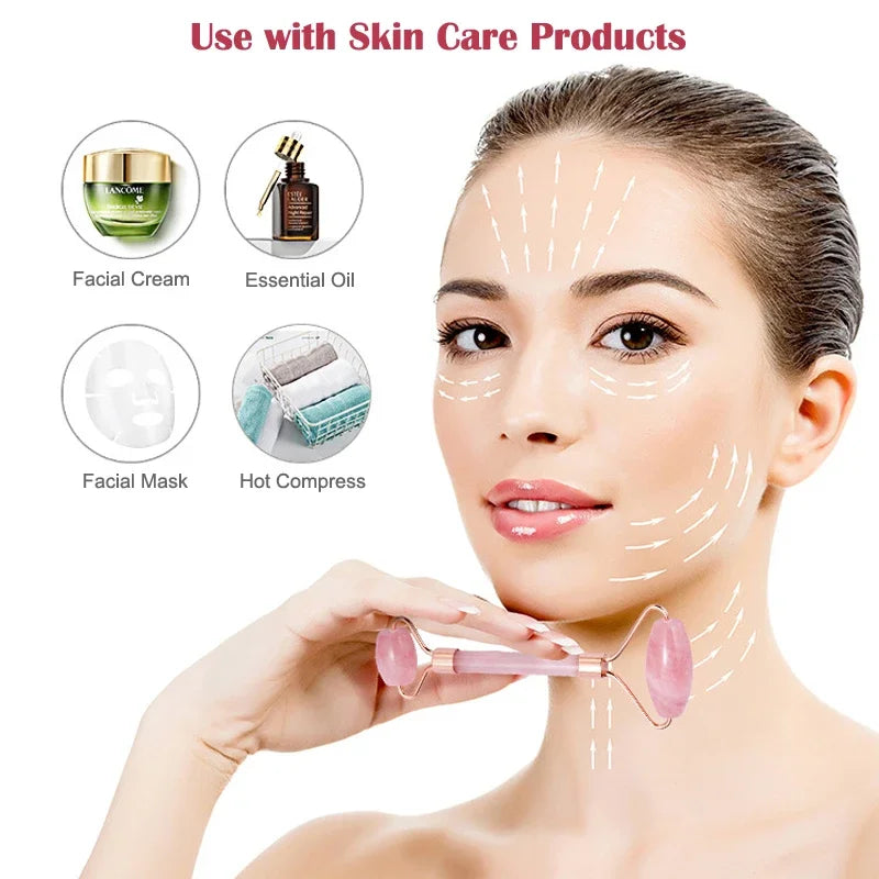Rose Quartz Jade Roller & Gua Sha Set
