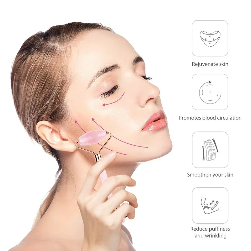 Rose Quartz Jade Roller & Gua Sha Set